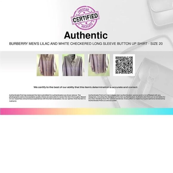 Burberry Men's Lilac Check Print Long Sleeve Button-Up Shirt - Size 20/34B - Picture 2 of 7